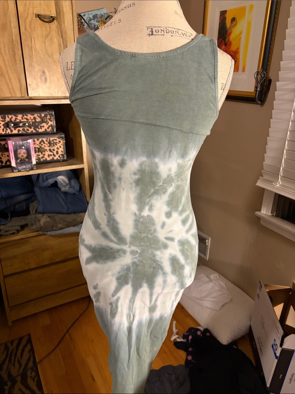Anthropologie Sleeveless Tie-Dye Tank Dress — Sage Green - XS - Picture 3 of 5